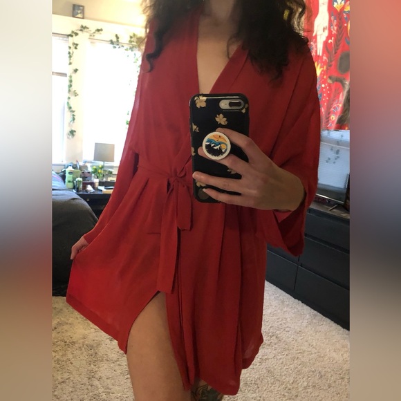 Victoria's Secret Other - Vtg Y2K Victoria's Secret Red Chiffon Kimono Short Robe